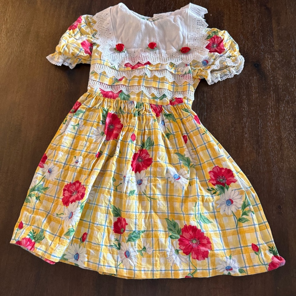 Vintage Evy Charming Floral Kids Dress in Yellow‎ and Red